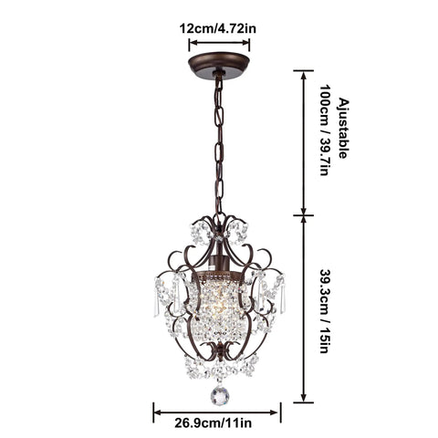 Chandelier Modern Mini Shabby Chic Cozy 1 Light Bronze Farmhouse Crystal Pendant Ceiling Fixture with dimensions
