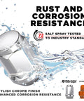 Bulge Acorn Lug Nuts M12x1.50 Solid Piece No Cap Easy Install Durable Carbon Steel Chrome Finish shown with water splash highlighting corrosion resistance