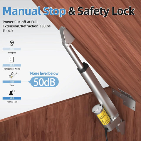 Beefy 8 Inch 12V Linear Actuator With 330Lb Thrust And 10mm Per Second Speed installed on wooden hatch