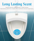 Urinal with Ocean Blue Odor Bustin Urinal Screen Mats With Splash Guard For Clean Restrooms, Long Lasting Freshness.