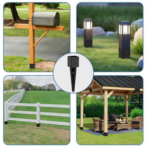 Heavy Duty Fence Post Anchor Ground Spike 24 Inch Metal Post Base Fits 3.6 by 3.6 Inch Black Powder Coated For Mailbox Deck Fence Railing Rust Resistant Weatherproof 14 Gauge Carbon Steel Construction for various outdoor applications