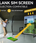 Indoor Outdoor Golf Cage With Impact Screen 10x8 Ft Hitting Net, golfer swinging in indoor setup with simulation screen