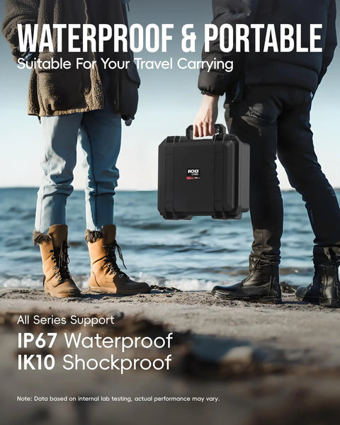 Waterproof Drone Hard Case For Mini 4K, Mini 2 SE And Mini 2 Fly More being held on a beach, showcasing portability and durability.