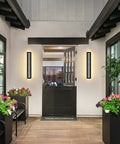 Entryway with Totally Sleek Modern Outdoor Wall Light With 24W LED At 3000K Warm White, black sconce, mounted vertically