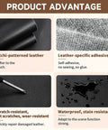 Leather Repair Tape Heavy Duty Vinyl Patch with waterproof self-adhesive properties, shown with scratch and stain resistance.