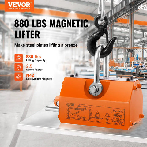 Heavy Duty Magnetic Lifter With 880 Lb Capacity And Release Pro Grade Neodymium Lifting Magnet For Hoists And Shop Cranes Two Point Five Safety Factor Powers Through Steel Sheets Blocks Rods Plates And More