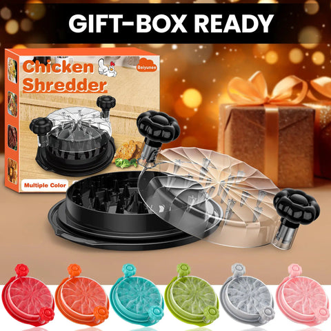 10 Inch Chicken Shredder Tool Twist Pro For No Sweat Pulled Chicken Breast Shredding With Sharp Teeth And Twist Mechanism Ergonomic Handle Anti Slip Strip BPA Free Black Kitchen Gadget Grinder With Brush displayed with packaging and gift box