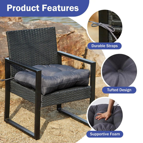 Outdoor Chair Cushions Set Of 2 For Patio With Ties Tufted 19 By 19 By 5 Inch Waterproof Seat Cushions on wicker chair