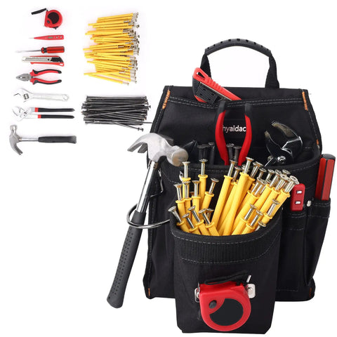 16 Pocket Tool Belt With Suspenders Large Capacity Detachable Pouches And Back Support For Electricians Carpenters Construction Pros Handymen With 2 Hammer Holders And Tape Holder Chain 7 Detachable Components