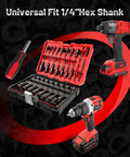55 Piece Magnetic Impact Nut Driver Kit With Deep And Shallow Sockets, Wing Nut Setter, drill, and screwdriver shown together