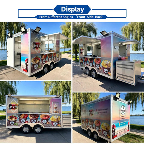 Straight Fire 13 Ft Fiberglass Food Truck Setup, Plug And Play Mobile Dessert Cart With Built In Air Conditioning, Dot Certified Sweet Shop Kit Ready To Roll And Cash Checks displayed from multiple angles.