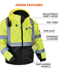 Hi Vis Safety GloWear 8377 Type R Class 3 Unisex Bomber Jacket Lime Quilted Insulated Coat with adjustable hood and mic tabs