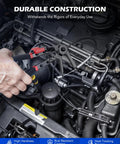Orion Motor Tech hose clamp pliers, long-reach swivel jaw, red/black handles, in engine bay
