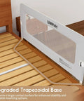 Folding Bed Rail Guard For Toddlers With No Drill U Shape To T Base Upgrade Safe Universal Fit, mounted on wooden bed frame.