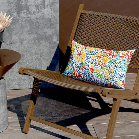 Outdoor Lumbar Pillow Covers 12x20 Inch Pack Of 2, Paisley Multi Fabric, on patio chair, fade resistant, all weather use