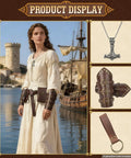 Top Shelf Medieval Adventurer Kit Beefy Leather Belt with arm bracers, necklace, and keychain for Halloween cosplay.