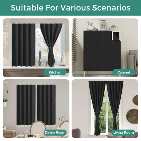 Blackout Curtain Set Two Panels 52 Inch Wide By 54 Inch Long Light Blocking Drapes for Kitchen, Cabinet, Dining Room, Living Room