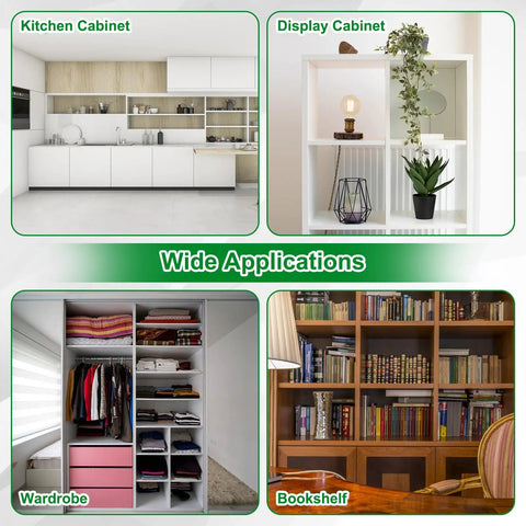 Image of various cabinets: kitchen, display, wardrobe, and bookshelf showcasing Top Shelf Spring Loaded Shutter Repair Pins 60 Piece Set Black Durable Steel Replacement Fasteners for home upgrades.