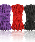 Three Pack Silk Look Rope 32 Ft Each 8mm Soft Braided Satin Rope Multi Color Black Red Purple For Crafts DIY Home Decor