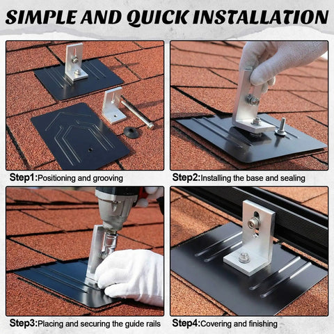 Step-by-step installation of 16 Pack Aluminum L Bracket Solar Racking Kit with flashing on asphalt roof
