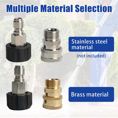 Hourleey pressure washer quick-connect fittings set; M22 14mm to 3/8 in adapters, stainless steel and brass, 2-pack