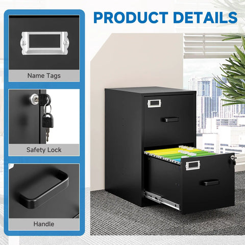 Two Drawer Steel File Cabinet With Lock, Vertical Office Filing Cabinet For Home Office, shown open with files