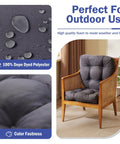 Outdoor Chair Cushions Set Of 2 For Patio With Ties Tufted 19 By 19 By 5 Inch Waterproof Seat Cushions Dark Grey Cushions For Outdoor Dining Chairs Patio Furniture Pads