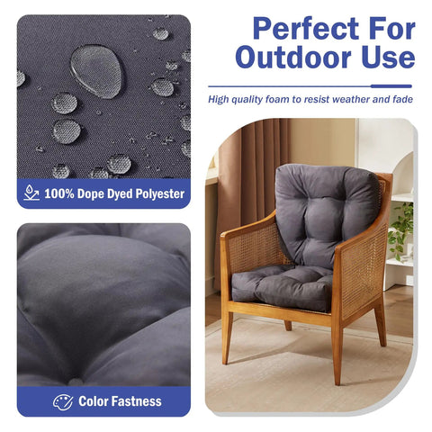 Outdoor Chair Cushions Set Of 2 For Patio With Ties Tufted 19 By 19 By 5 Inch Waterproof Seat Cushions Dark Grey Cushions For Outdoor Dining Chairs Patio Furniture Pads