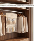Mesh Hanging Closet Organizer And Polyester Bra Underwear Storage Hanger Ultra Slim Vertical Lingerie Bag with transparent pockets