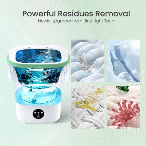20 Liter Portable Washing Machine With Robust Spin Basket Setup, showcasing blue light tech for effective residue removal.