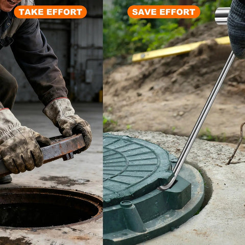 Heavy Duty 23.6 Inch Manhole Hook Workhorse Made From 304 Stainless Steel in use lifting storm drain covers