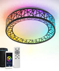 Loft Series 20 Inch LED Flush Mount Ceiling Light In Matte Black Dope Look 42W 2475LM, showing colorful lighting with remote control