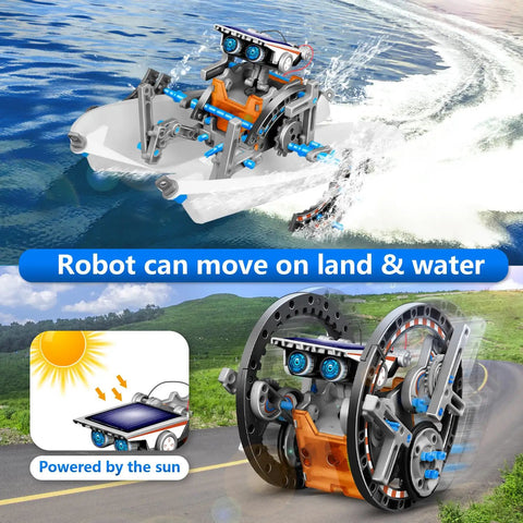 13-In-1 Solar Robot Kit For Kids Aged 8 To 12, STEM Building Toys For Boys And Girls, Land And Water Bots, Hands-On Robotics Projects, Fun Awesome Educational Science Kit For Christmas And Birthday Gifts, solar robot on land and water