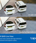 Comparison of car images showing clarity difference between 2K QHD 4MP and 1080p captured by 2K QHD Outdoor Floodlight Security Camera With Dimmable 2800 Lumen Floodlight, Motion Activated, Detects People And Vehicles, All Day All Night Recording, Local Storage Or Optional Cloud, No Subscriptions.