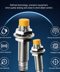 Inductive Proximity Sensor M12 4mm Detection Unshielded 4Pcs NPN NO Output with features like intelligent chip, water and oil proof.