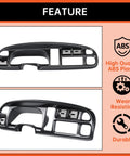 ECOTRIC Dodge Ram dash bezel cover for 1998–2002, black ABS plastic with vent openings; front/angled views, clips included