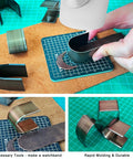 Person using Leather Corner Punch Set With 18 Pieces In 6 Sizes And 3 Shapes, Pro Grade High Carbon Steel Corner Cutters on mat