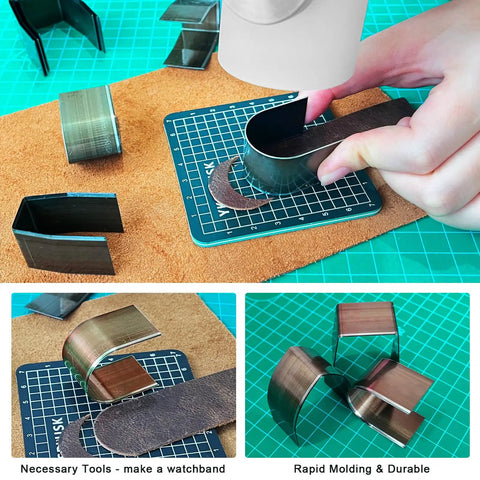 Person using Leather Corner Punch Set With 18 Pieces In 6 Sizes And 3 Shapes, Pro Grade High Carbon Steel Corner Cutters on mat