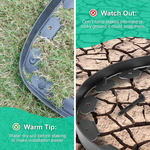 Easy Cut 1.5 Inch By 100 Ft Garden Edging Kit With 90 Spikes Flexible Plastic Lawn Border installation tips and caution on soil type