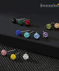 Rhinestone Crystal Ball Stud Earrings Set 12 Pairs 6mm Assorted Sizes Hypoallergenic Disco Ball Pave Bling For Women Great For Multiple Piercings And Everyday Sparkle, assorted colors