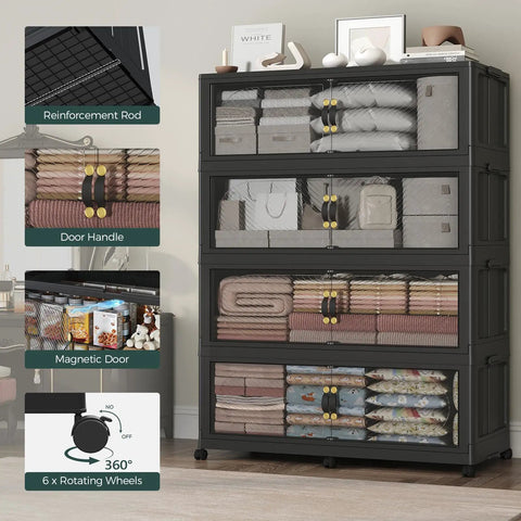 Beefy 1600 Qt Extra Large Stackable Storage Bins With Lid 400 Gal Plastic Closet Organizers And Drawer System 5 Pack Black