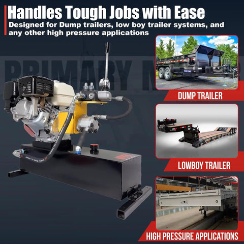 Honda GX200 Powered Gas Hydraulic Power Unit With 5 Gallon Reservoir for dump trailers and high pressure applications