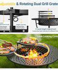 Three In One Extra Large Outdoor Fire Pit Table with adjustable grill grates and control knobs for backyard hangouts