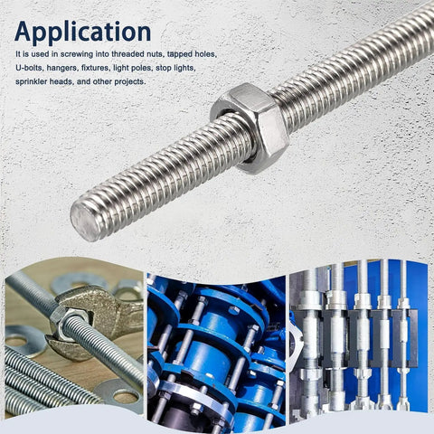 Professional Grade Heavy Duty Beefy M10x250mm Fully Threaded Rod And Stud 304 Stainless Steel Tie Bar 2 Pack for U-bolts and hangers.