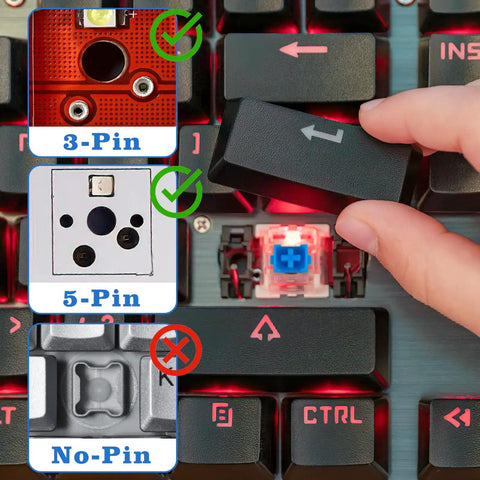 Blue 3 Pin Clicky Tactile Mechanical Keyboard Switches 50 Pcs DIY Replacement Kit with Switch Puller and Cleaning Brush installation guide.