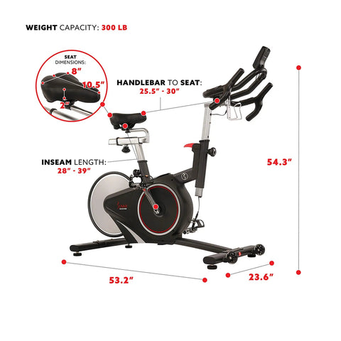 Smooth Riding Indoor Cycling Bike Featuring Forty Pound Rear Flywheel And Digital Console dimensions and weight capacity details.