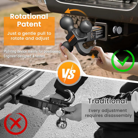 360 Degree Swivel Tri-Ball Trailer Hitch Mount For 2 Inch Receiver With Hook And Pin on truck hitch, rotating adjustment