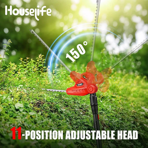 20 Inch Cordless Pole Hedge Trimmer With 14.5 Ft Reach, 150 Degree Adjustable Head trimming hedge