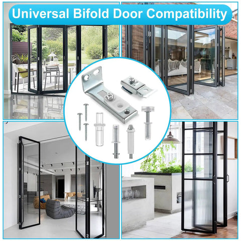 Bifold Door Hardware Repair Kit 6 Pack For Bi-Fold Sliding Closet Doors Includes Top And Bottom Brackets Pivots Guide Wheel Replacement Parts For 7/8 To 1 Inch Track Up To 50 Lbs