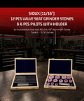 Valve Seat Grinder Stones Kit For Automotive Cylinder Heads Sioux Style Combo with 12 grinding stones, 6 pilots, and holders